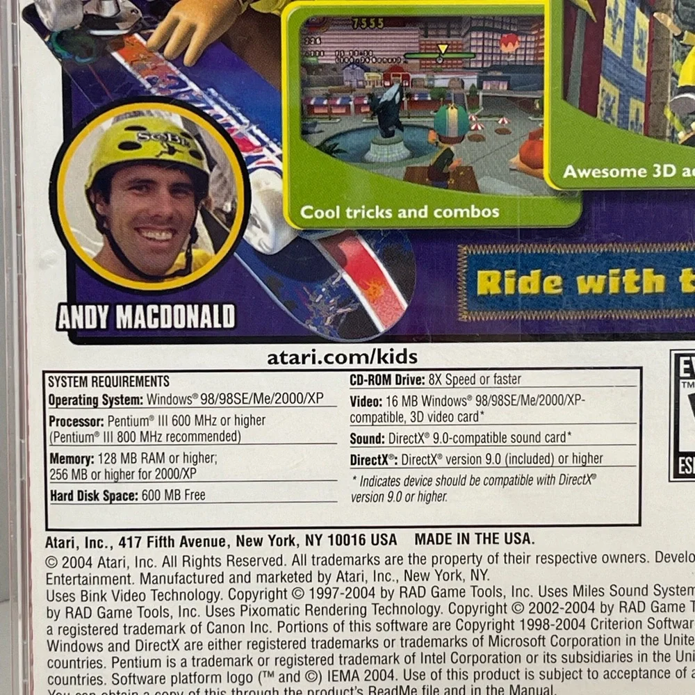 Atari Backyard Skateboarding Pros as Kids Andy McDonald PC CD-ROM Game Y2K VTG